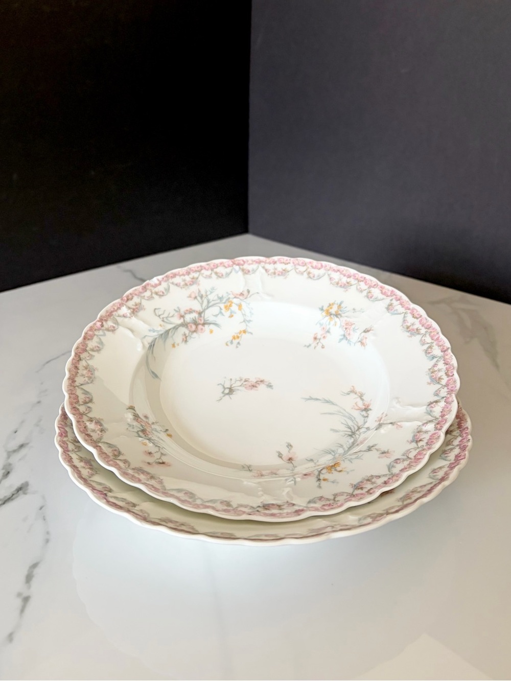 SET of 2 Soup Pasta Bowls 9" - Haviland Limoges (chipped - read description)
